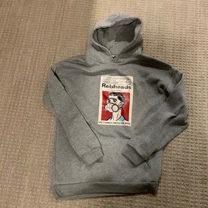 Gray graphic hoodie.